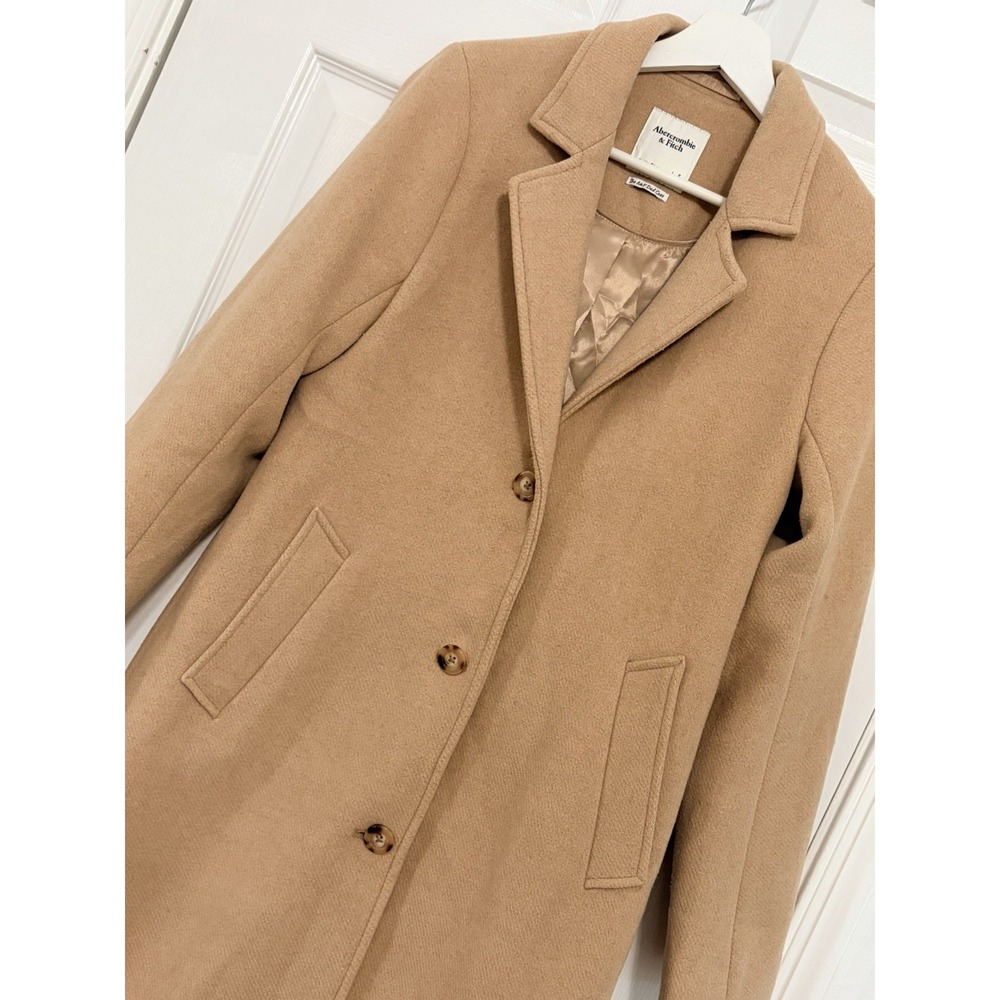 Abercrombie The A&F Dad Coat Camel Wool Blend Long Overcoat Quiet Luxury Size S - Picture 4 of 10